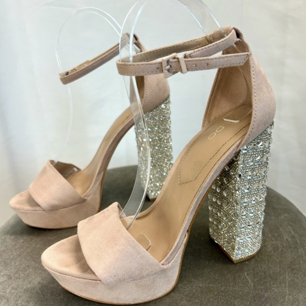 Aldo Nesida pastel dusty blush pink suede platform crystal rhinestone high heels